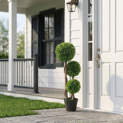 HOMCOM Decorative Artificial Trees Boxwood Ball Topiary Trees Set of 2 in Pot, Fake Plants for Home Indoor Outdoor Decor