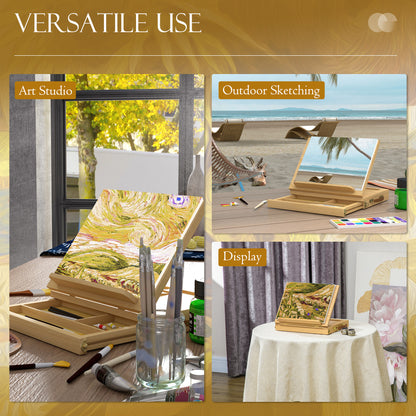 Vinsetto Wooden Table Easel Box with Storage Portable Folding Artist Easel, Natural