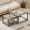 Nesting Coffee Table Set of 2 with Storage Shelf and Rubber Wood Frame-Grey