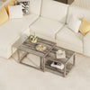 Nesting Coffee Table Set of 2 with Storage Shelf and Rubber Wood Frame-Grey
