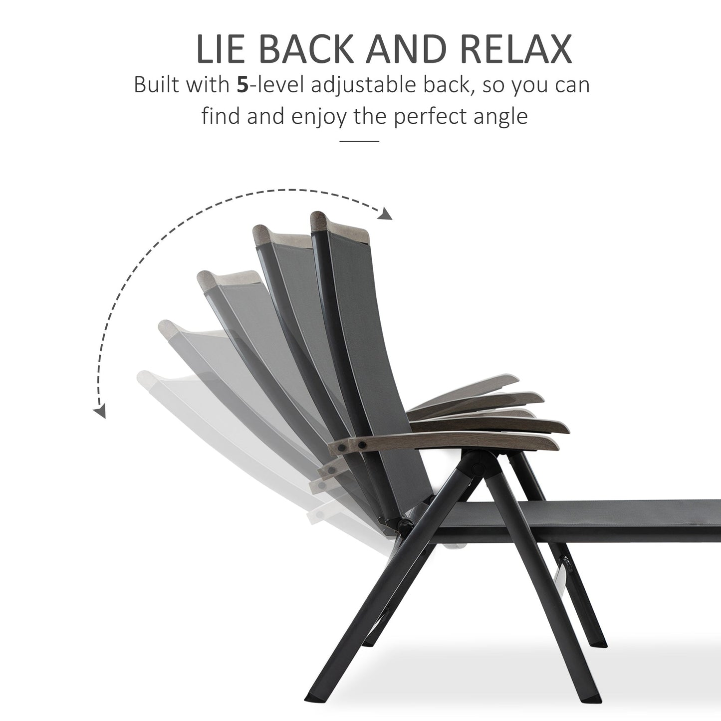 Outsunny Set of 2 Outdoor Folding Sun Loungers, 5-Position Adjustable Chaise Lounge Chairs with Aluminium Frame for Patio, Garden, Grey