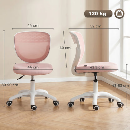 HOMCOM Office Chair, Armless Computer Desk Chair with Breathable Mesh, Adjustable Height, Swivel Wheels, Pink
