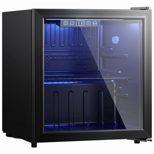 HOMCOM 50L Drinks Fridge, 48 Can Under Counter Freestanding Beer Fridge with LED Light