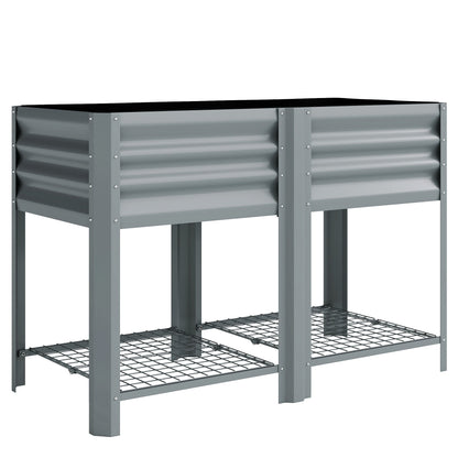 Outsunny Raised Garden Bed with Storage Shelf Steel Elevated Planter Box with Legs for Outdoor Vegetables Flowers