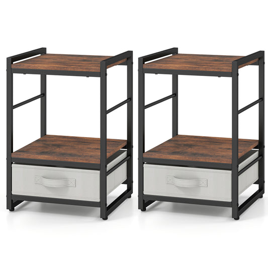 Nightstand Bedside Table with fabric drawer and open wood shelf