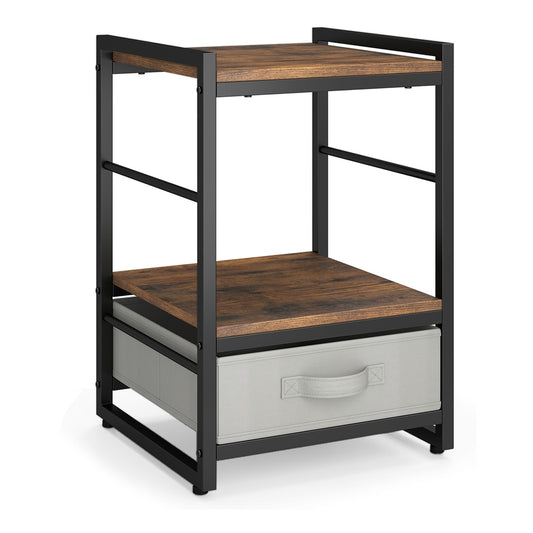 Nightstand Bedside Table with Fabric Drawer Open Wood Shelf showing the open shelf and fabric drawer