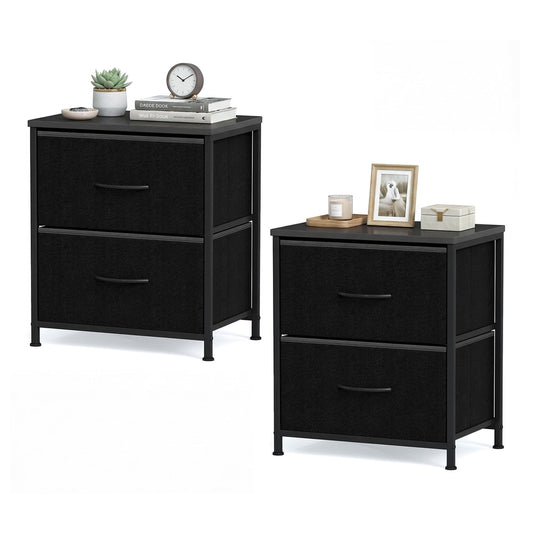 Nightstand Set of 2 End Table with fabric drawers in black