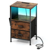 Nightstand with Charging Station and Folding Fabric Drawers-Rustic Brown