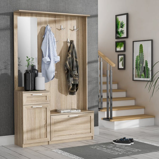 Niko 111cm Hallway Set with Mirror and Drawer (NIKD04) in Sonoma Oak