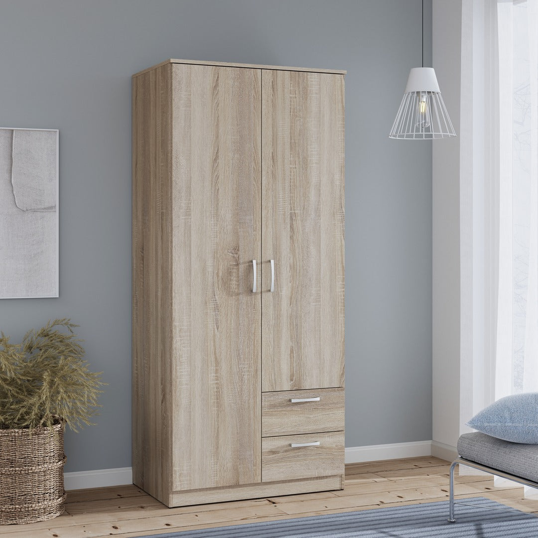 Niko 82cm 2 Door Wardrobe with Drawers (NIKS81) in Sonoma Oak