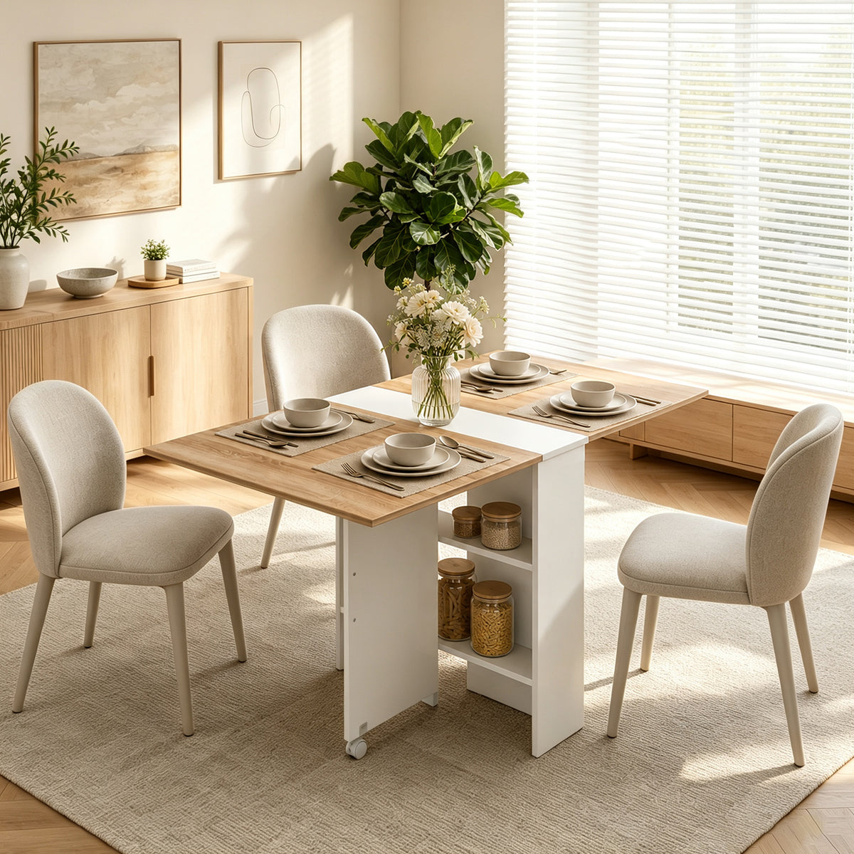 HOMCOM Folding Dining Table in a Natural Wood Finish