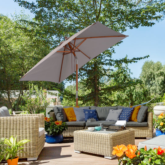 Outsunny 2m Tilting Wooden Pole Parasol - Grey
