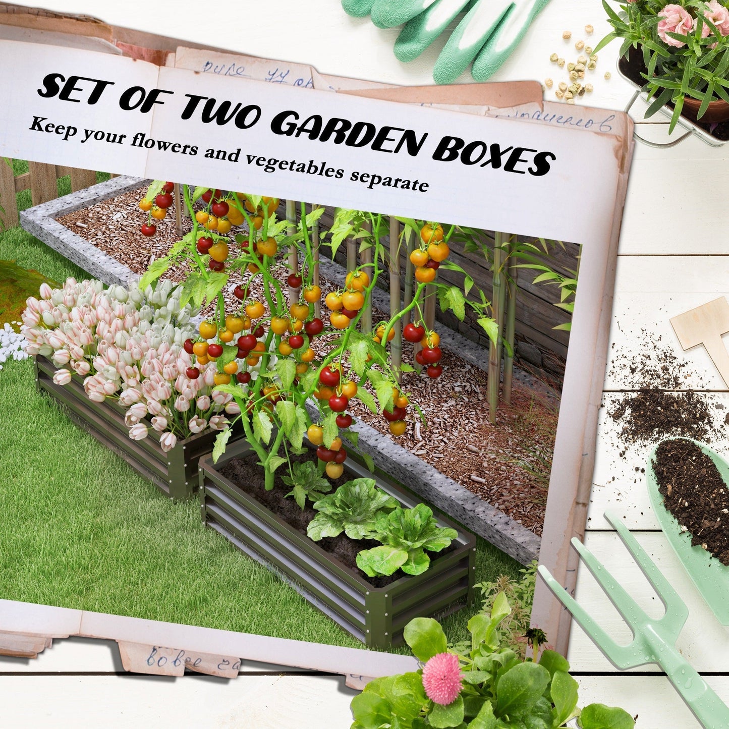 Outsunny Set of Two 110 x 50cm Steel Planter Boxes - Dark Grey