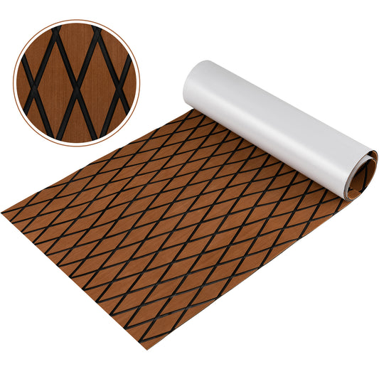 Non-Slip Waterproof Boat Decking Sheet with Self-Adhesive Backing, a brown textured sheet rolled up