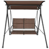 2 Seat Outdoor Porch Swing with Spring Hook and Soft Cushions-Brown