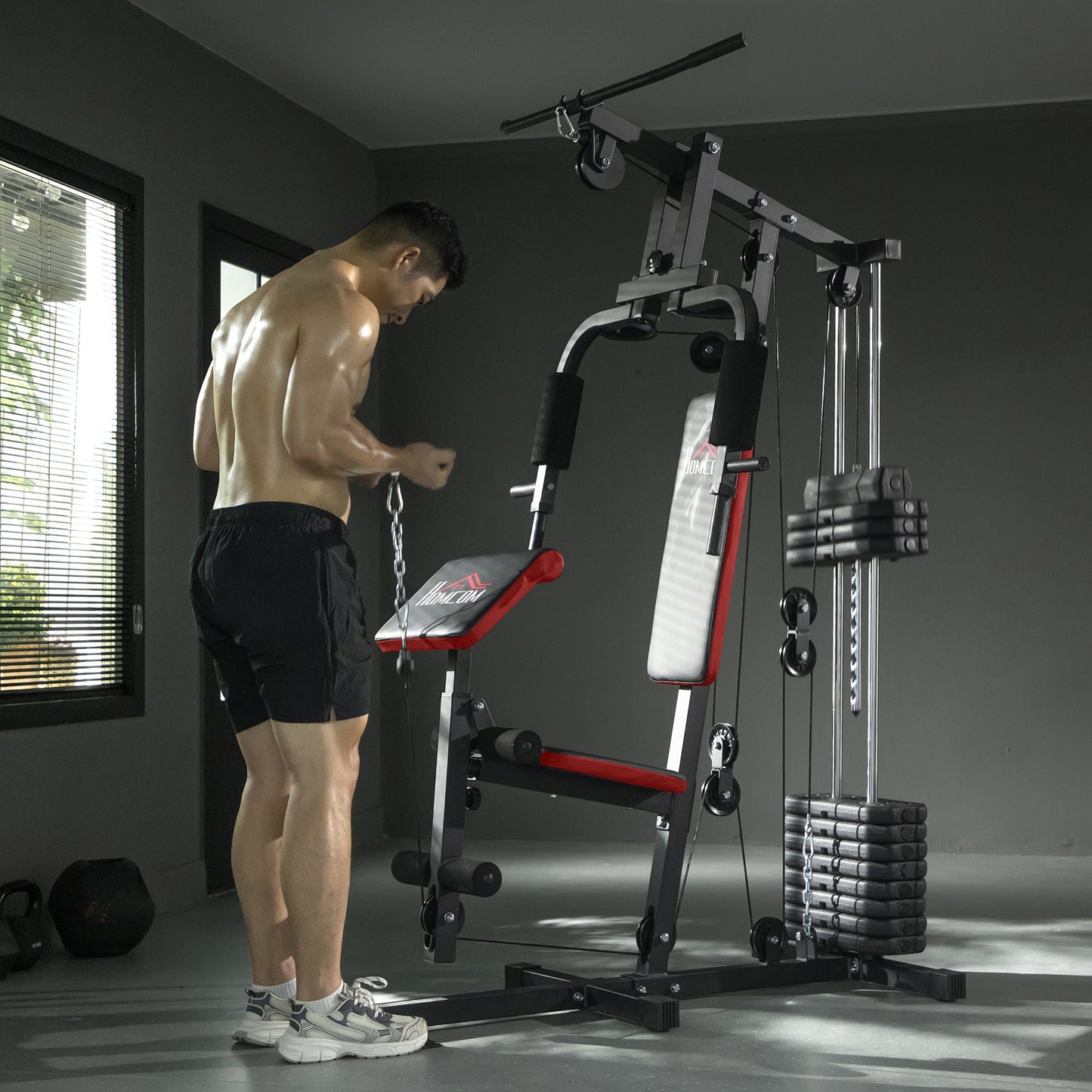 HOMCOM Multigym Station, with 66KG Weight Stack, for Strength Training, Black