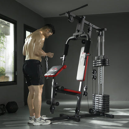 HOMCOM Multigym Station, with 66KG Weight Stack, for Strength Training, Black