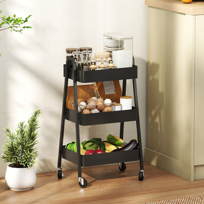 HOMCOM Three-Tier Storage Trolley in Black