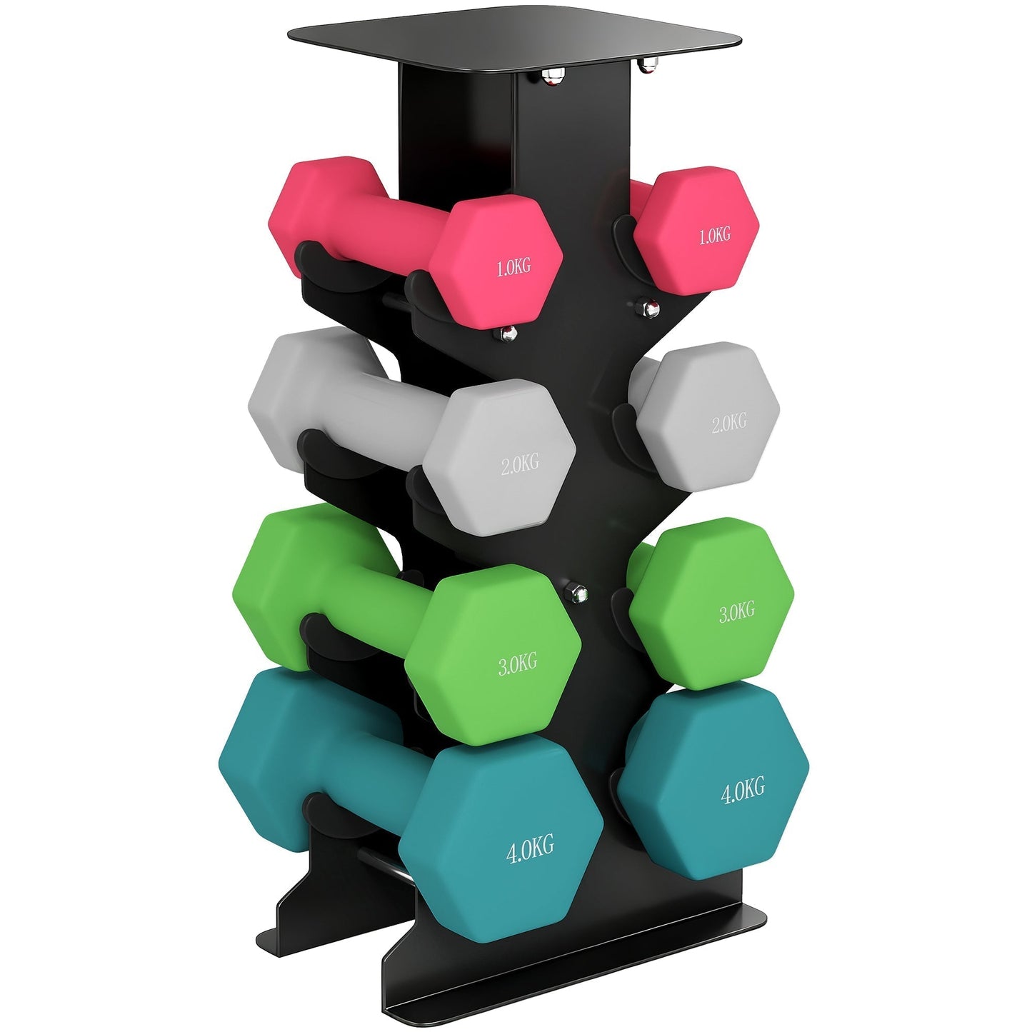 SPORTNOW Hex Dumbbells Set with Dumbbell Rack, Hand Weights for Home Gym Strength Training, 2 x 1kg, 2 x 2kg, 2 x 3kg, 2 x 4kg