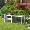 PawHut Rabbit Hutch with Run Wooden Guinea Pig Hutch Outdoor Bunny Cage Hide House with Sliding Tray, Hay Rack, Ramp, 156 x 58 x 68cm, Grey