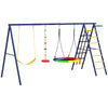AIYAPLAY 6 in 1 Metal Kids Swing Set with 3 Swings, Climbing Ladder & Net, Basketball Hoop, for Ages 3-8