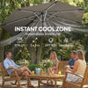 Outsunny 3 m Garden Cantilever Parasol with LED Solar Light, Round Overhanging Umbrella with 360Â° Rotation, Cover, Grey