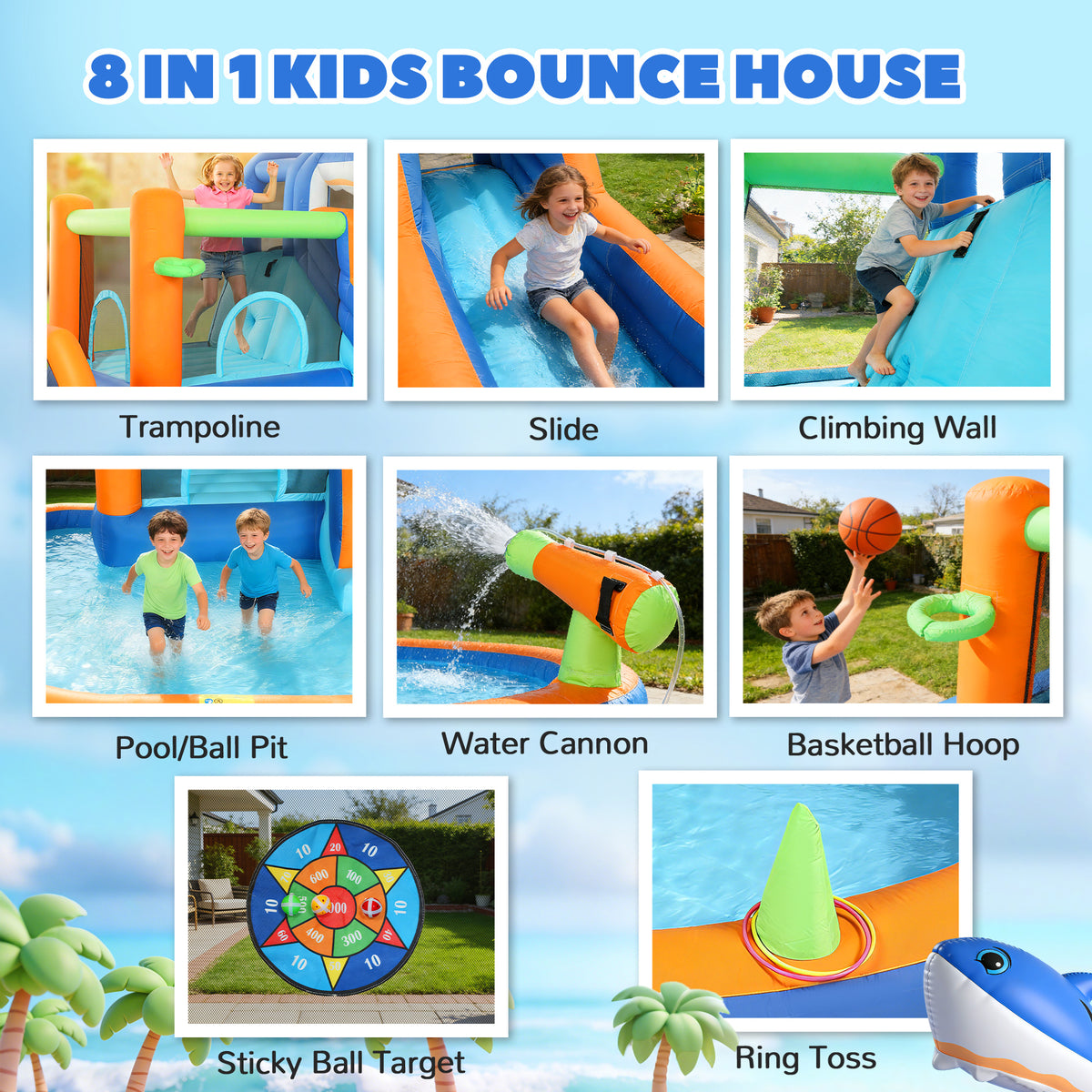 AIYAPLAY Inflatable Bouncy Castle in Blue