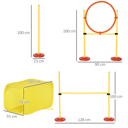 مجموعة حواجز تدريب الكلاب المحمولة من Pawhut Dog Agility Equipment مكونة من 5 قطع مع عمود قفز عالي قابل للتعديل وحلقة قفز وأعمدة منسوجة ونفق
