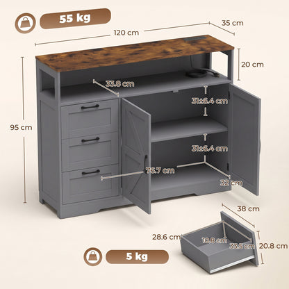 HOMCOM Sideboard Cabinet with Power Outlet in Grey