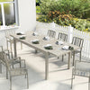 Outsunny Extending Garden Table, Aluminium Outdoor Dining Table for 8-10 with Wood-Like Grained Surface, Light Grey Wood Effect