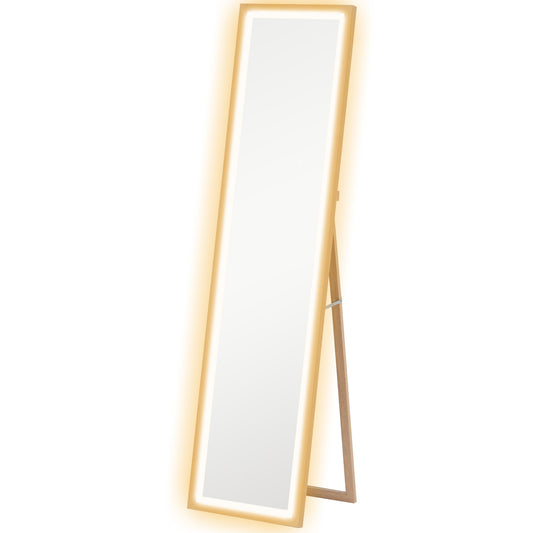 HOMCOM Full Length Mirror, with Adjustable Outer Light, Oak