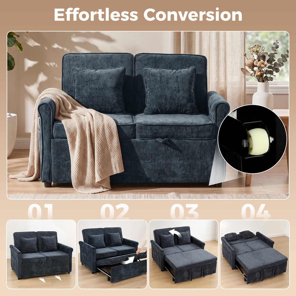 HOMCOM 2 Seater Sofa Bed in Dark Blue