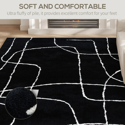 HOMCOM Modern Fluffy Area Rug in Black