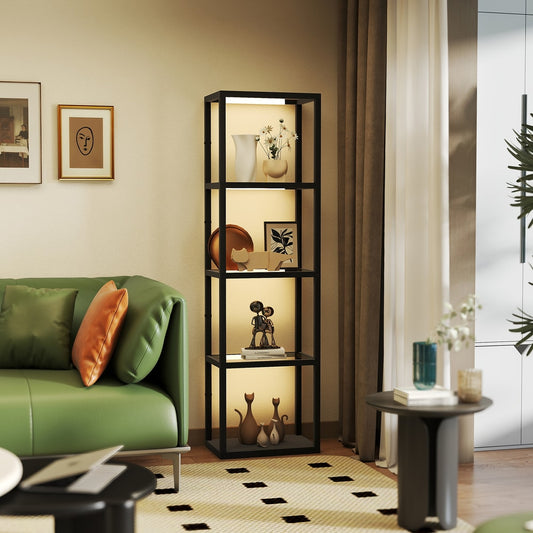 HOMCOM Four-Shelf Floor Lamp in Black