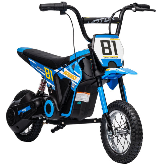 دراجة نارية كهربائية للأطفال من AIYAPLAY، دراجة نارية كهربائية 24 فولت للأطفال بثلاث سرعات ونظام تعليق خلفي، دراجة ترابية للأطفال بعمر 8-12 سنة، أزرق