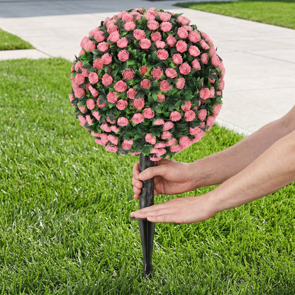 HOMCOM Artificial Rose Topiary UV Resistant, 2-Pack Fake Plants, 55 cm, Pink
