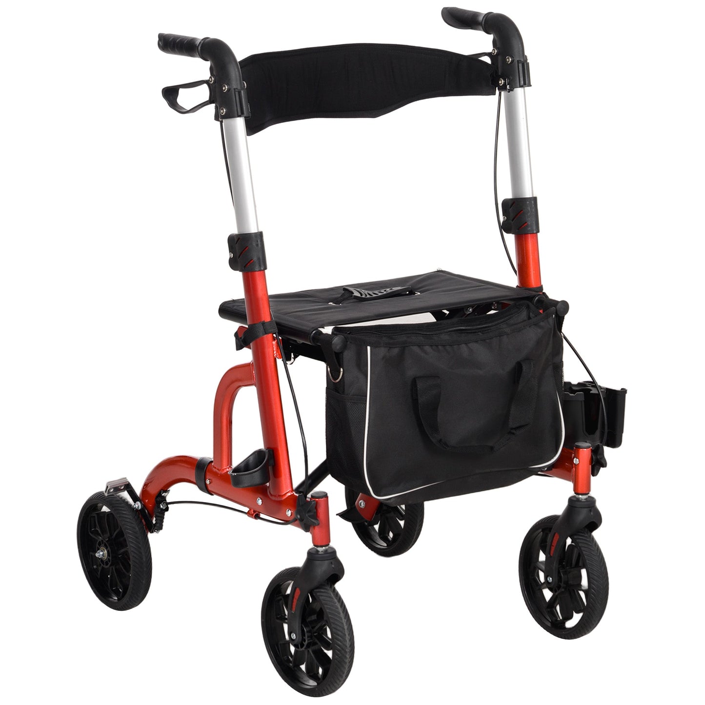 HOMCOM Lightweight Walking Frame, Folding Rollator Walker with Seat and Backrest, Red