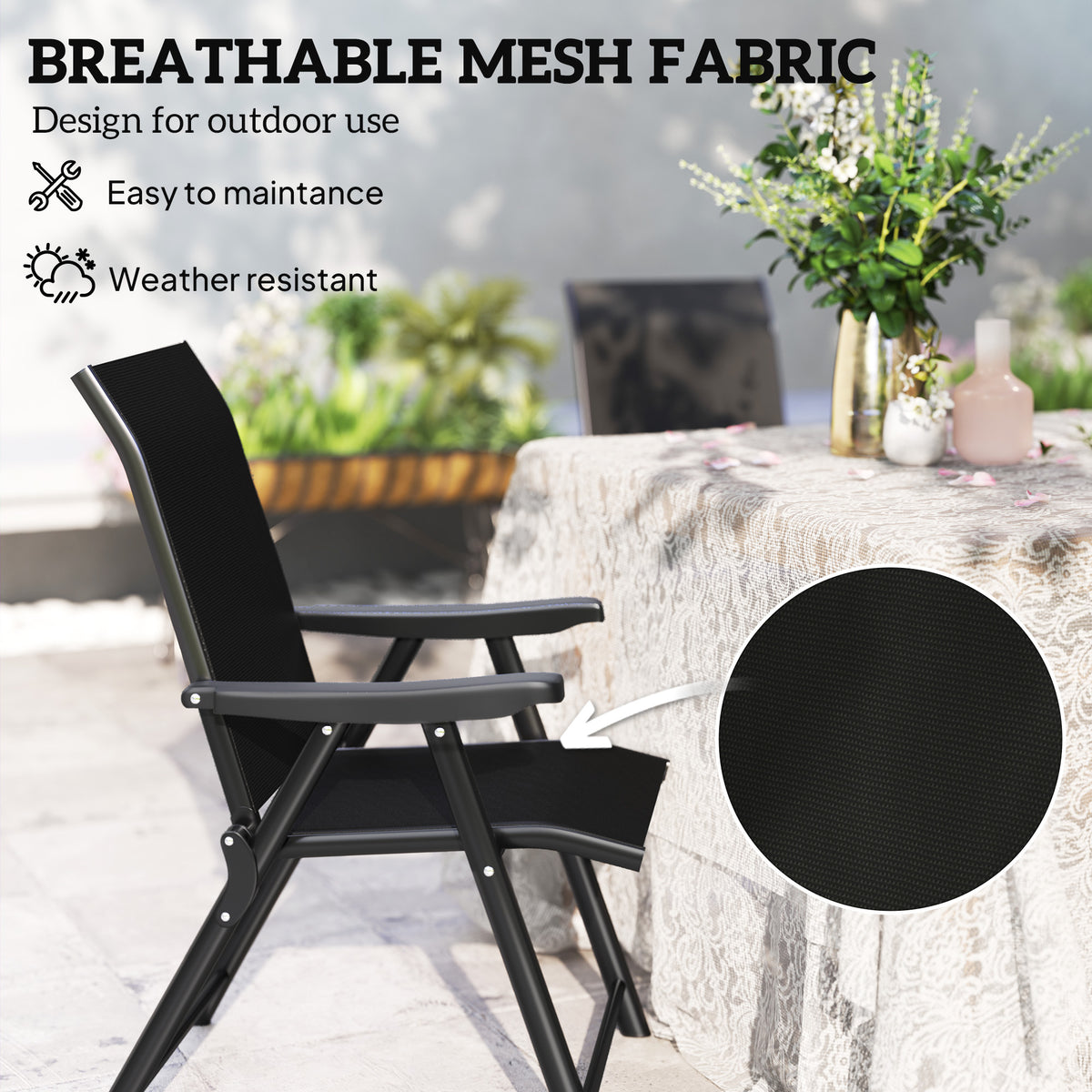Outsunny Set of Four Folding Outdoor Chairs in Black