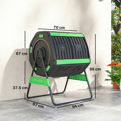 Outsunny Garden Compost Bin, 200L Dual Chamber Tumbling Composter with Adjustable Vents, BPA Free Compost Tumbler, Green