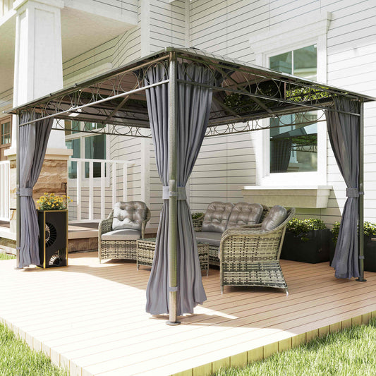 جناح حديقة Outsunny Hardtop Gazebo بمقاس 3 × 3.6 متر مع سقف من البولي كربونات، جناح دائم مع ستائر للفناء والسطح، رمادي