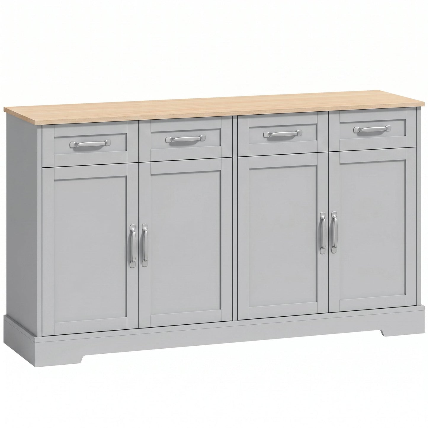 HOMCOM Sideboard Buffet Cabinet, 140 cm Kitchen Storage Cabinet with 4 Drawers, 4 Doors and 2 Adjustable Shelves, Grey