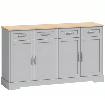 HOMCOM Sideboard Buffet Cabinet, 140 cm Kitchen Storage Cabinet with 4 Drawers, 4 Doors and 2 Adjustable Shelves, Grey