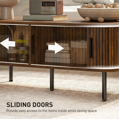 HOMCOM Coffee Table with Storage, Living Room Table with Slatted Tambour Sliding Doors and Foot Pads, Rectangular Coffee Table with Elevated Base for Living Room, Rustic Brown