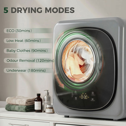 HOMCOM 4kg Vented Tumble Dryer with 5 Drying Mode, 800W Compact Freestanding Front Tumble Dryer, Silver