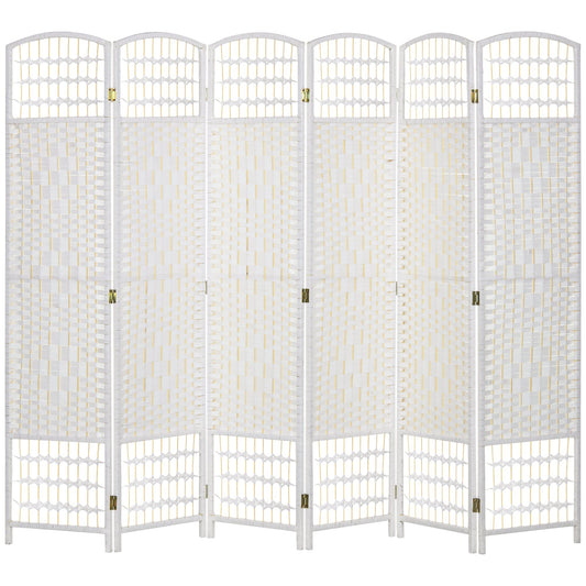 HOMCOM 6 Panel Folding Room Divider, Privacy Screen, Paravent Partition Separator for Living Room, Bedroom, White