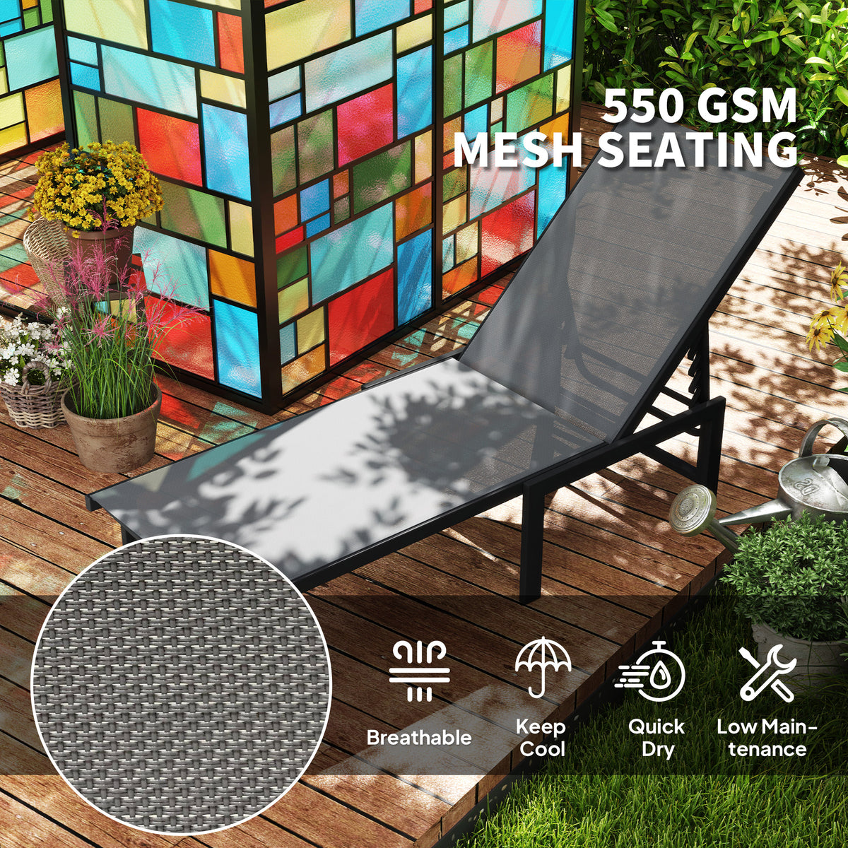 Outsunny Set of Two Reclining Sun Loungers in Grey