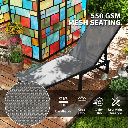 Outsunny Set of Two Reclining Sun Loungers in Grey