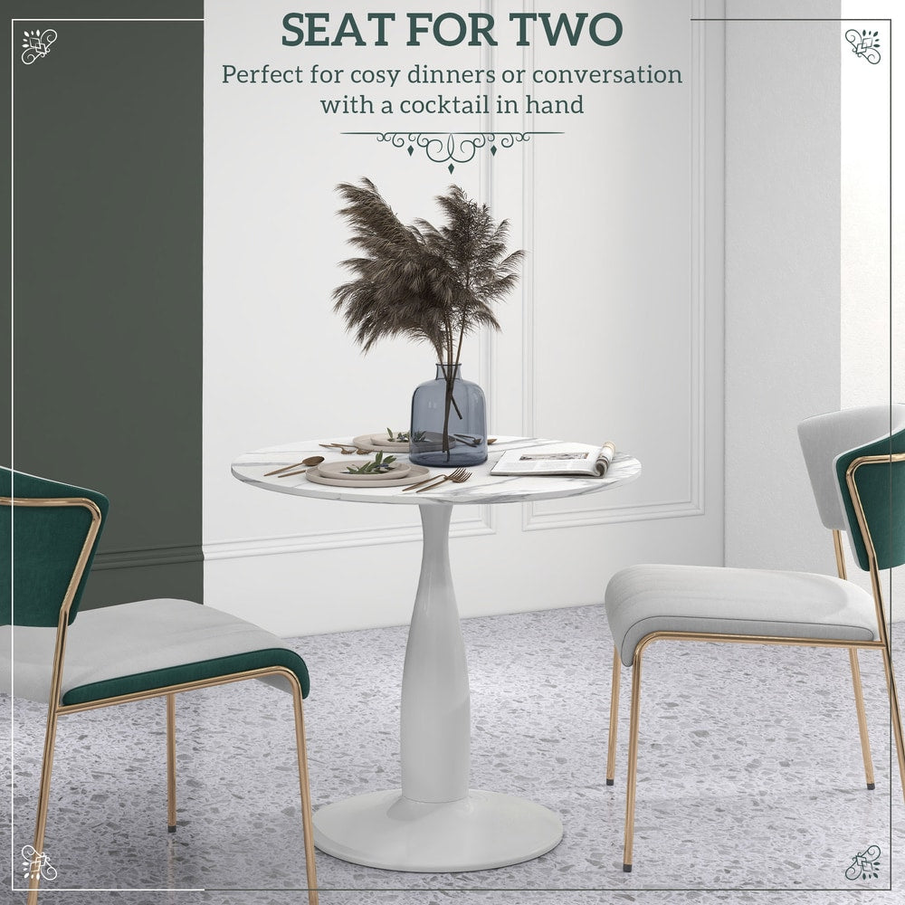 HOMCOM Small 2-Person Dining Table in Faux Marbled White