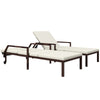 Outsunny Outdoor PE Rattan Sun Lounger Set of 2, Wicker Chaise Recliner Garden Chair with 5-Level Adjustable Backrest and 2 Wheels, Cream White