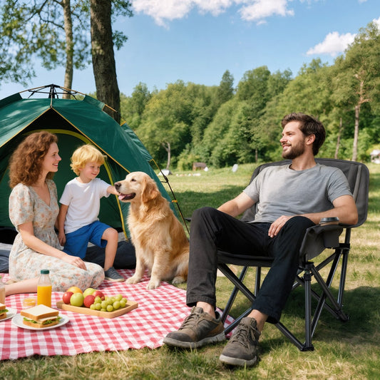 Outsunny Portable Padded Camping Chair in Black and Grey